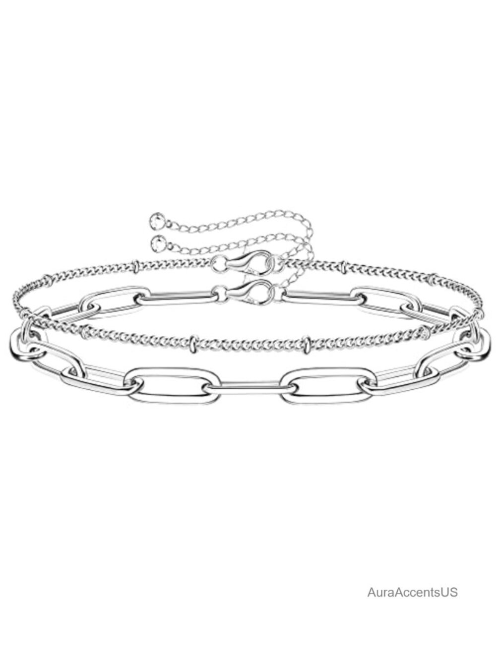 925 Sterling Silver Paperclip Chain Bracelet Layered Women Link